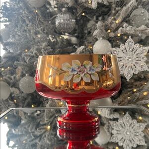 Vintage Bohemia Crystal Slavia Glassworks cranberry bowl